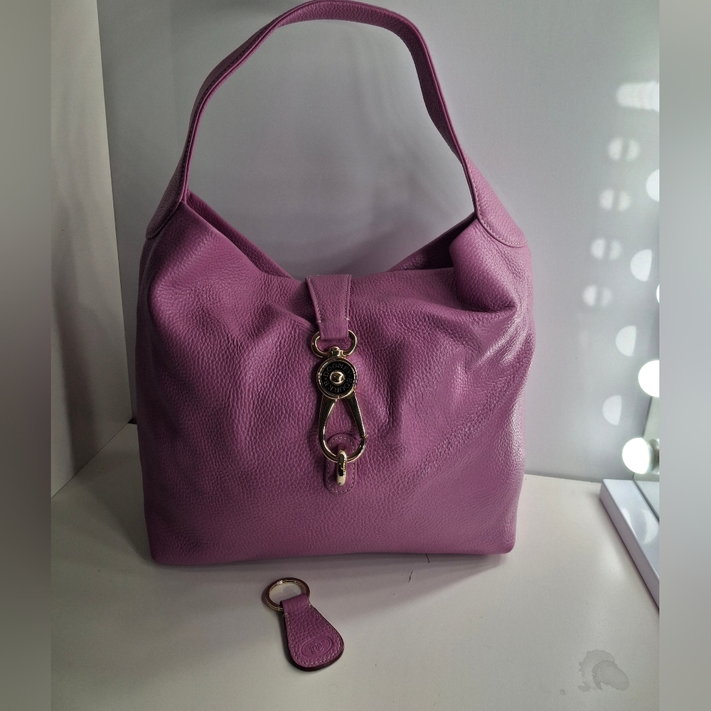 Dooney & Bourke Logo Lock Hobo Shoulder Bag in Lilac & Keychain EUC